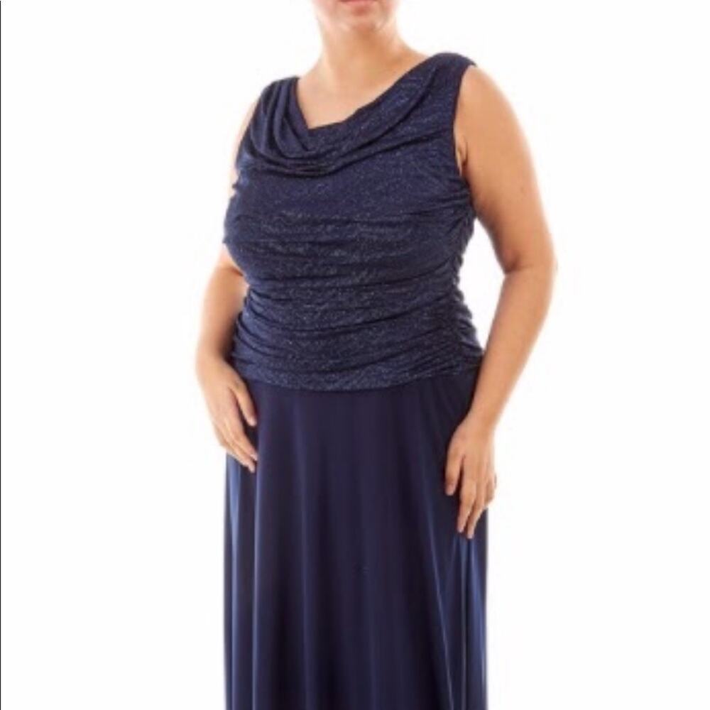 R & M Richards Women’s Shimmer Draped Bodice Ruched Side Long Dress Size…